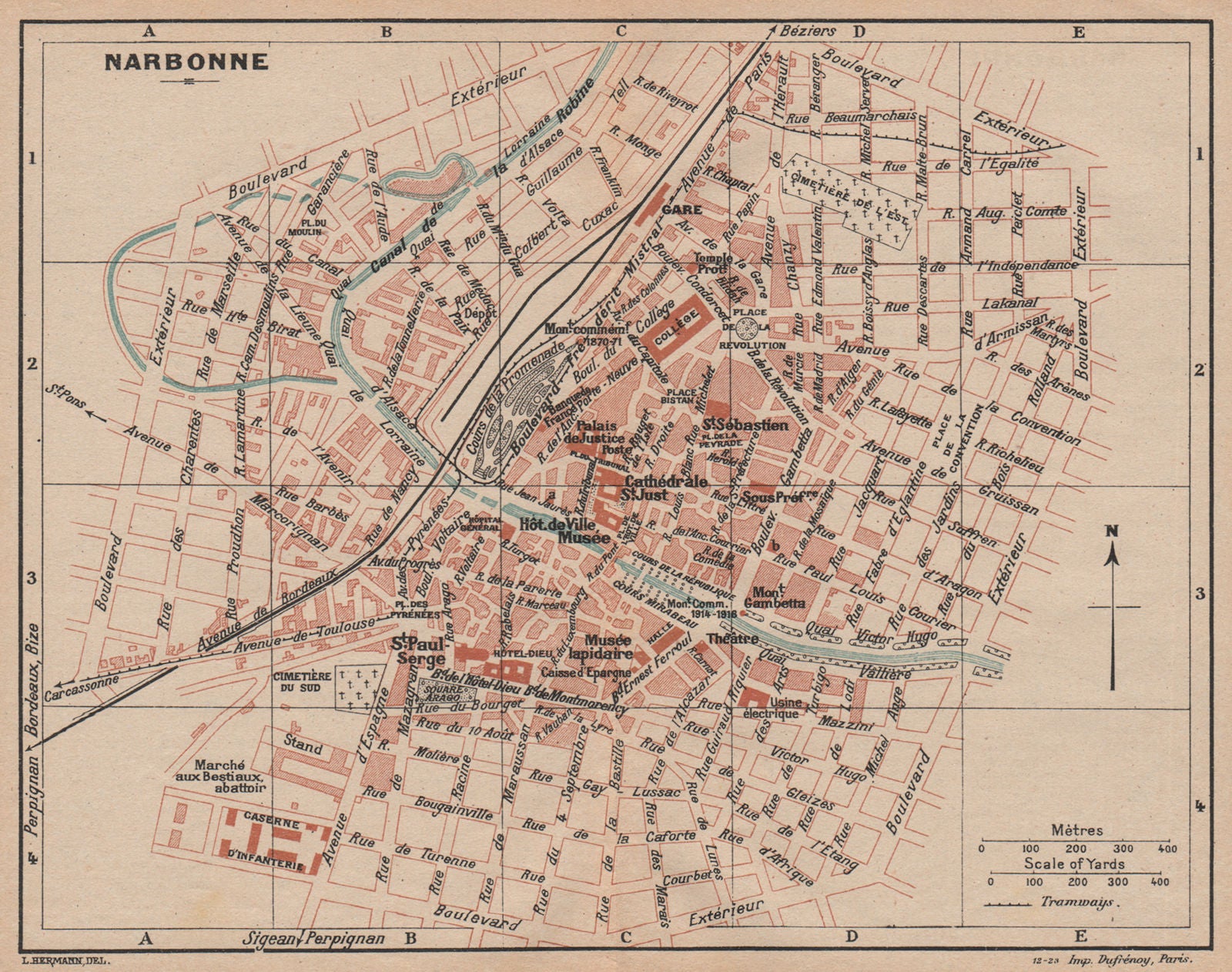 NARBONNE. Vintage town city map plan. Aude 1921 old antique chart